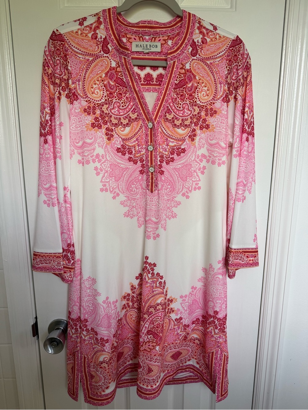 HALE BOB Pink Paisley V-Neck Tunic Dress